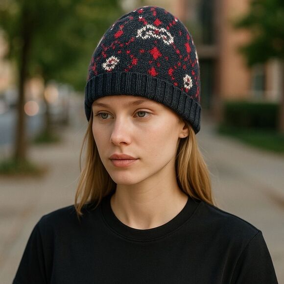 GUCCI 
Knit GG Monogram Diamante Beanie Hat Black - Picture 1 of 4